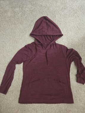 Women's Lightweight Hooded Pullover Sweatshirt - Wine, Size Large